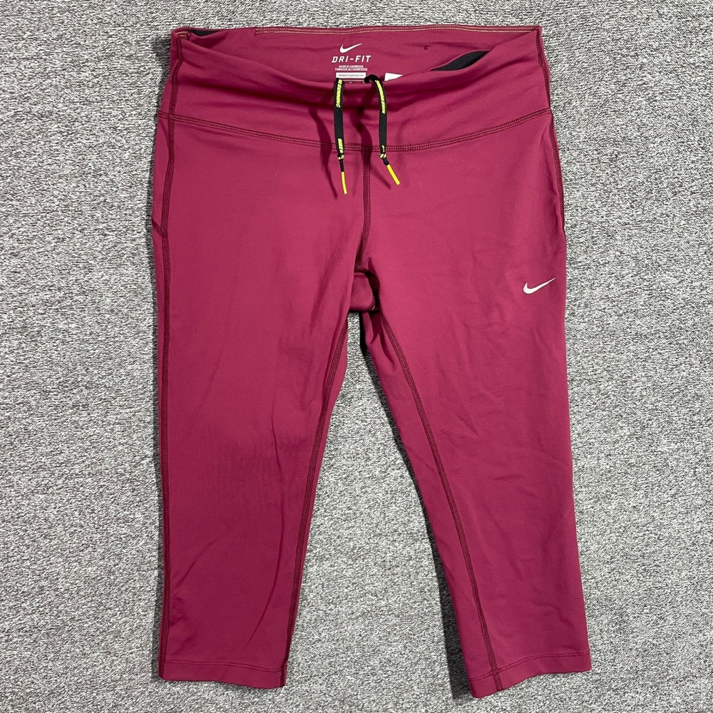 Nike Running Dri-FIT Cropped Leggings Berry Pink Medium Drawstring Pocket Tights